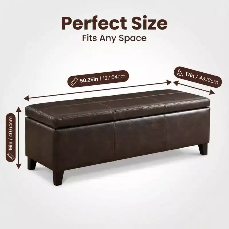 Zeus & Ruta 50.25 Banc de rangement rectangulaire avec couvercle relevable en similicuir marron vieilli