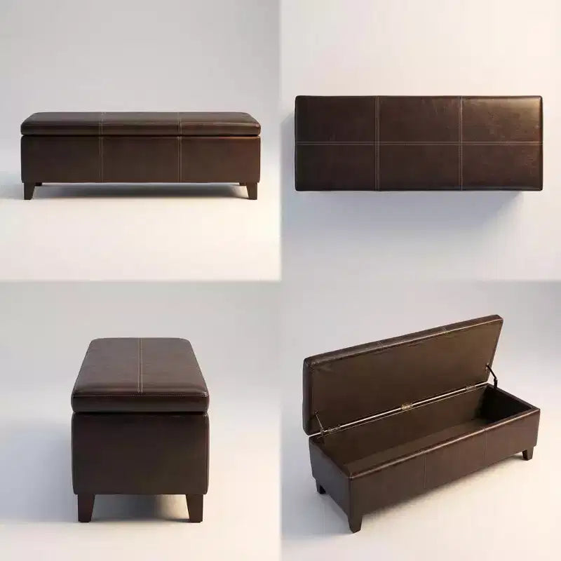 Zeus & Ruta 50.25 Banc de rangement rectangulaire avec couvercle relevable en similicuir marron vieilli