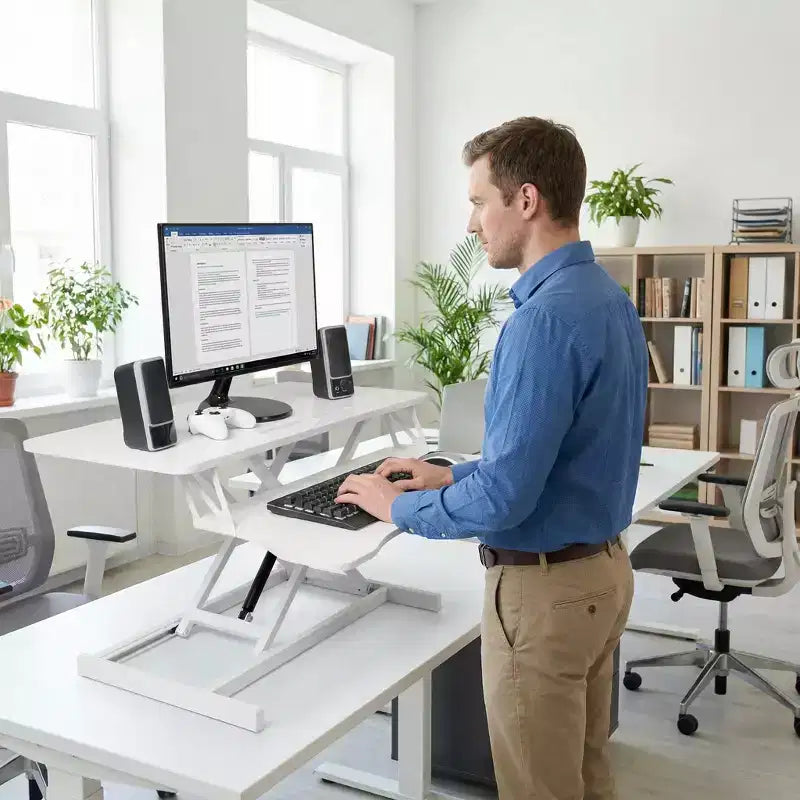 Bureau d'ordinateur portable réglable en hauteur FurnitureR avec tiroir à clavier, poste de travail assis-debout avec plateau en MDF pour bureau à domicile, écriture, lecture et étude