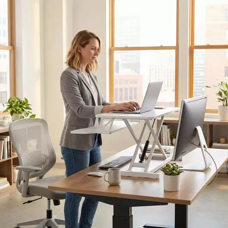 Bureau d'ordinateur portable réglable en hauteur FurnitureR avec tiroir à clavier, poste de travail assis-debout avec plateau en MDF pour bureau à domicile, écriture, lecture et étude
