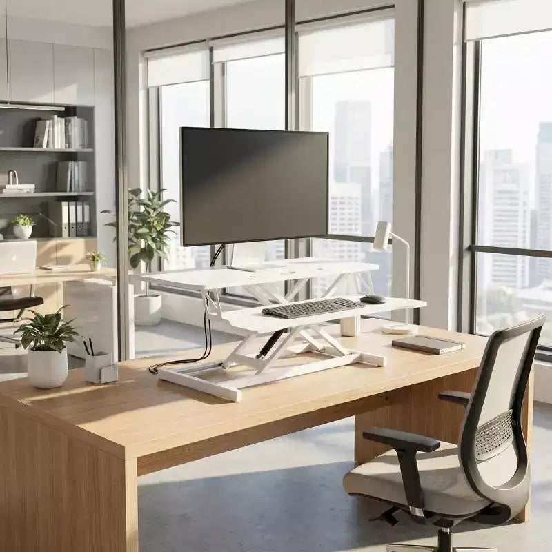 Bureau d'ordinateur portable réglable en hauteur FurnitureR avec tiroir à clavier, poste de travail assis-debout avec plateau en MDF pour bureau à domicile, écriture, lecture et étude