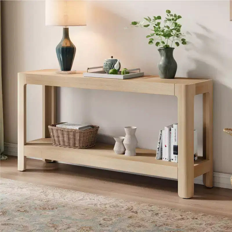 59 Table console d'entrée moderne, Table de couloir minimaliste avec coins arrondis, Étagère ouverte pour le salon ou derrière le canapé - Panipeachy
