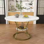 4359 Table de salle à manger ronde extensible pour 4 à 6 personnes, table de cuisine avec étagère de rangement et base en métal pour salle à manger-Panipeachy
