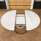 4359 Table de salle à manger ronde extensible pour 4 à 6 personnes, table de cuisine avec étagère de rangement et base en métal pour salle à manger-Panipeachy