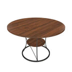4359 Table de salle à manger ronde extensible pour 4 à 6 personnes, table de cuisine avec étagère de rangement et base en métal pour salle à manger-Panipeachy