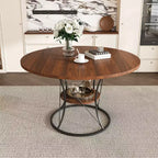 4359 Extendable Round Dining Table for 46, Kitchen Table with Storage Shelf and Metal Base for dining room-Panipeachy