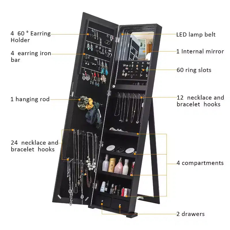 Armoire à bijoux avec miroir Karl Home, meuble de rangement autonome et verrouillable