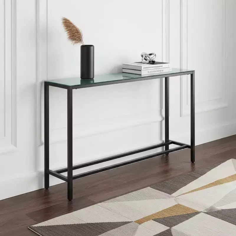 HomeRoots 56 Table console en verre miroir noir