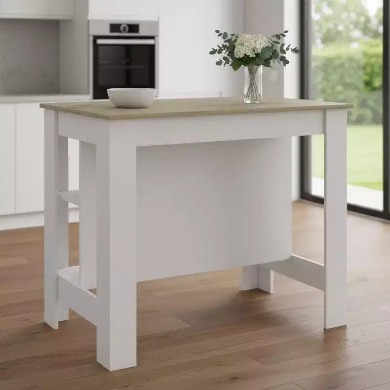 HomeRoots Îlot de Cuisine Blanc et Marron 41 po avec Rangement
