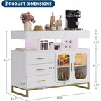 Buffet moderne avec lumières LED RGB à capteur automatique et station de recharge, buffet de 101 cm avec 3 tiroirs et 2 portes