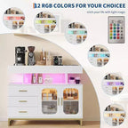 Buffet moderne avec lumières LED RGB à capteur automatique et station de recharge, buffet de 101 cm avec 3 tiroirs et 2 portes