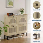 Meuble de rangement pour chaussures, Organisateur de chaussures - Design moderne à 4 portes abattantes avec étagères réglables, Gain de place pour l'entrée, le couloir et le salon