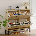 Meuble de rangement pour chaussures, Organisateur de chaussures - Design moderne à 4 portes abattantes avec étagères réglables, Gain de place pour l'entrée, le couloir et le salon