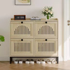 Meuble de rangement pour chaussures, Organisateur de chaussures - Design moderne à 4 portes abattantes avec étagères réglables, Gain de place pour l'entrée, le couloir et le salon