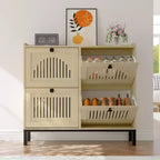 Meuble de rangement pour chaussures, Organisateur de chaussures - Design moderne à 4 portes abattantes avec étagères réglables, Gain de place pour l'entrée, le couloir et le salon