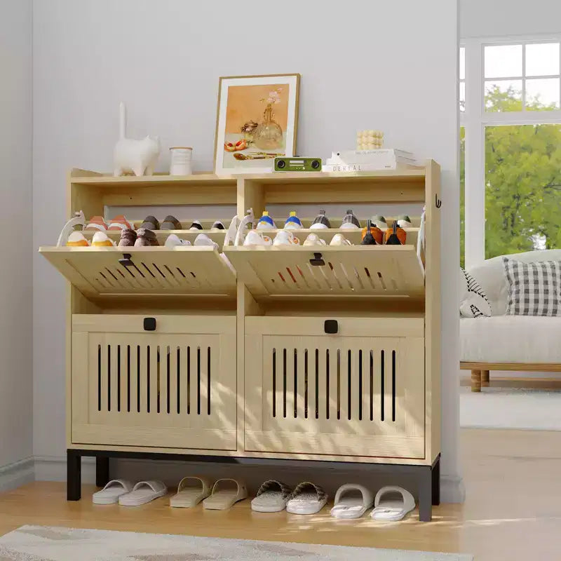 Meuble de rangement pour chaussures, Organisateur de chaussures - Design moderne à 4 portes abattantes avec étagères réglables, Gain de place pour l'entrée, le couloir et le salon