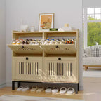 Meuble de rangement pour chaussures, Organisateur de chaussures - Design moderne à 4 portes abattantes avec étagères réglables, Gain de place pour l'entrée, le couloir et le salon