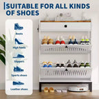 Meuble de rangement pour chaussures, Organisateur de chaussures - Design moderne à 4 portes abattantes avec étagères réglables, Gain de place pour l'entrée, le couloir et le salon