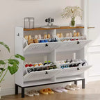 Meuble de rangement pour chaussures, Organisateur de chaussures - Design moderne à 4 portes abattantes avec étagères réglables, Gain de place pour l'entrée, le couloir et le salon