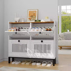 Meuble de rangement pour chaussures, Organisateur de chaussures - Design moderne à 4 portes abattantes avec étagères réglables, Gain de place pour l'entrée, le couloir et le salon