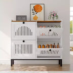 Meuble de rangement pour chaussures, Organisateur de chaussures - Design moderne à 4 portes abattantes avec étagères réglables, Gain de place pour l'entrée, le couloir et le salon