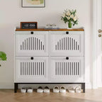 Meuble de rangement pour chaussures, Organisateur de chaussures - Design moderne à 4 portes abattantes avec étagères réglables, Gain de place pour l'entrée, le couloir et le salon