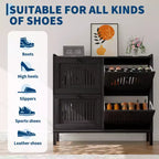 Meuble de rangement pour chaussures, Organisateur de chaussures - Design moderne à 4 portes abattantes avec étagères réglables, Gain de place pour l'entrée, le couloir et le salon