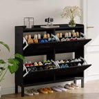 Meuble de rangement pour chaussures, Organisateur de chaussures - Design moderne à 4 portes abattantes avec étagères réglables, Gain de place pour l'entrée, le couloir et le salon