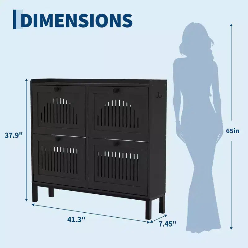 Meuble de rangement pour chaussures, Organisateur de chaussures - Design moderne à 4 portes abattantes avec étagères réglables, Gain de place pour l'entrée, le couloir et le salon
