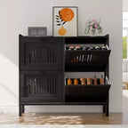 Meuble de rangement pour chaussures, Organisateur de chaussures - Design moderne à 4 portes abattantes avec étagères réglables, Gain de place pour l'entrée, le couloir et le salon