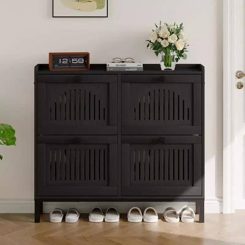 Shoe Storage Cabinet, Shoe Organizer - Modern 4-Door Flip-Up Design with Adjustable Shelves, Space-Saving for Entryway, Hallway & Living Room