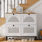 Meuble de rangement pour chaussures, Organisateur de chaussures - Design moderne à 4 portes abattantes avec étagères réglables, Gain de place pour l'entrée, le couloir et le salon