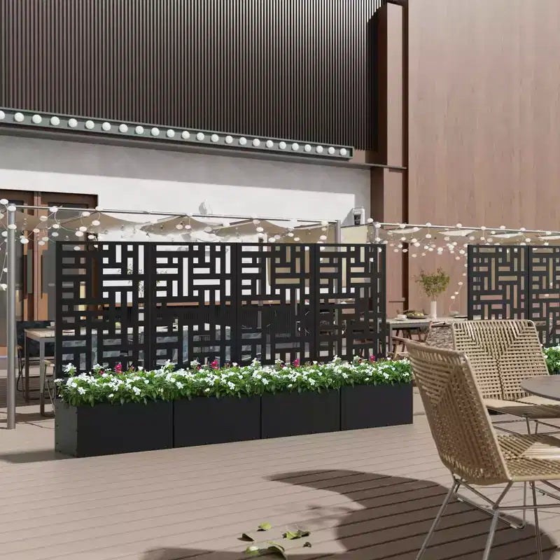Jardinière en fer forgé noir MAYEERTY avec treillis (style urbain), 47x24x12, jardinière compacte pour jardin extérieur