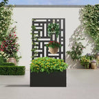 Jardinière en fer forgé noir MAYEERTY avec treillis (style urbain), 47x24x12, jardinière compacte pour jardin extérieur