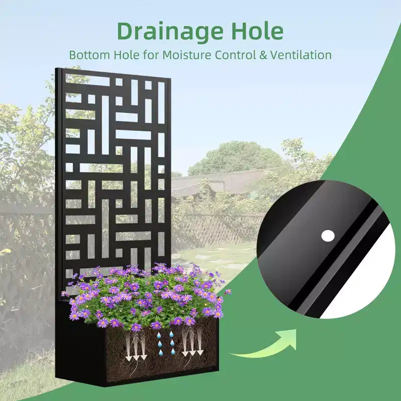 Jardinière en fer forgé noir MAYEERTY avec treillis (style urbain), 47x24x12, jardinière compacte pour jardin extérieur