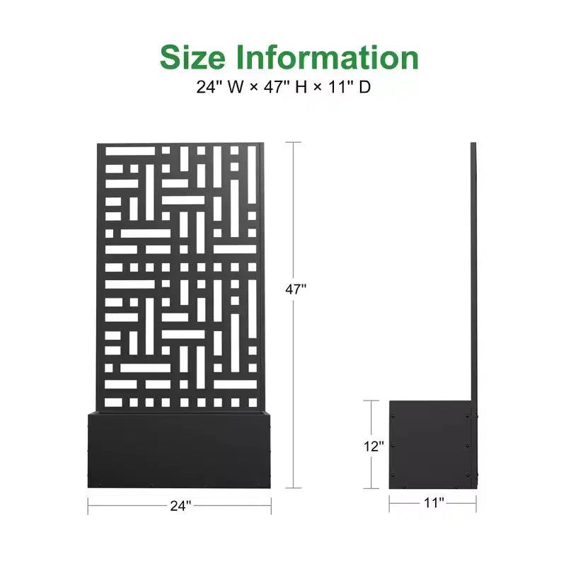 Jardinière en fer forgé noir MAYEERTY avec treillis (style urbain), 47x24x12, jardinière compacte pour jardin extérieur