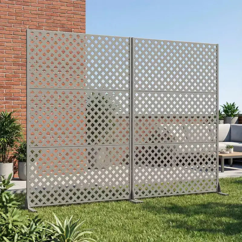 MAYEERTY Paravent Laurence Diamond gris en acier galvanisé, 72x47x16, décoratif double face en 3 panneaux