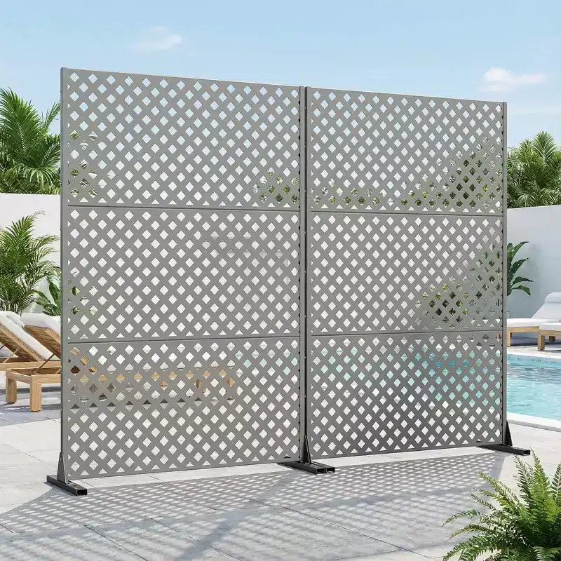 MAYEERTY Paravent Laurence Diamond gris en acier galvanisé, 72x47x16, décoratif double face en 3 panneaux