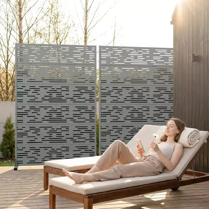 MAYEERTY Godfrey Light & Shadow B Paravent en acier galvanisé gris, 72x47x16, 6 panneaux double-face
