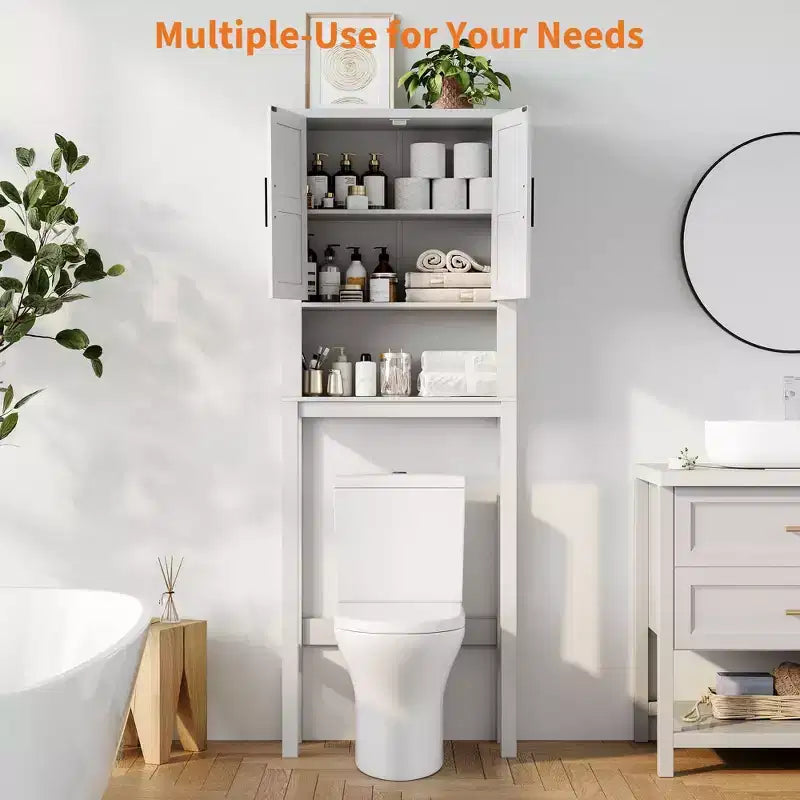 Organisateur de Salle de Bain Moderne Sur Toilette avec Étagères Réglables et Dispositif Anti-Basculement, Étagère de Rangement pour Toilettes Autoportante