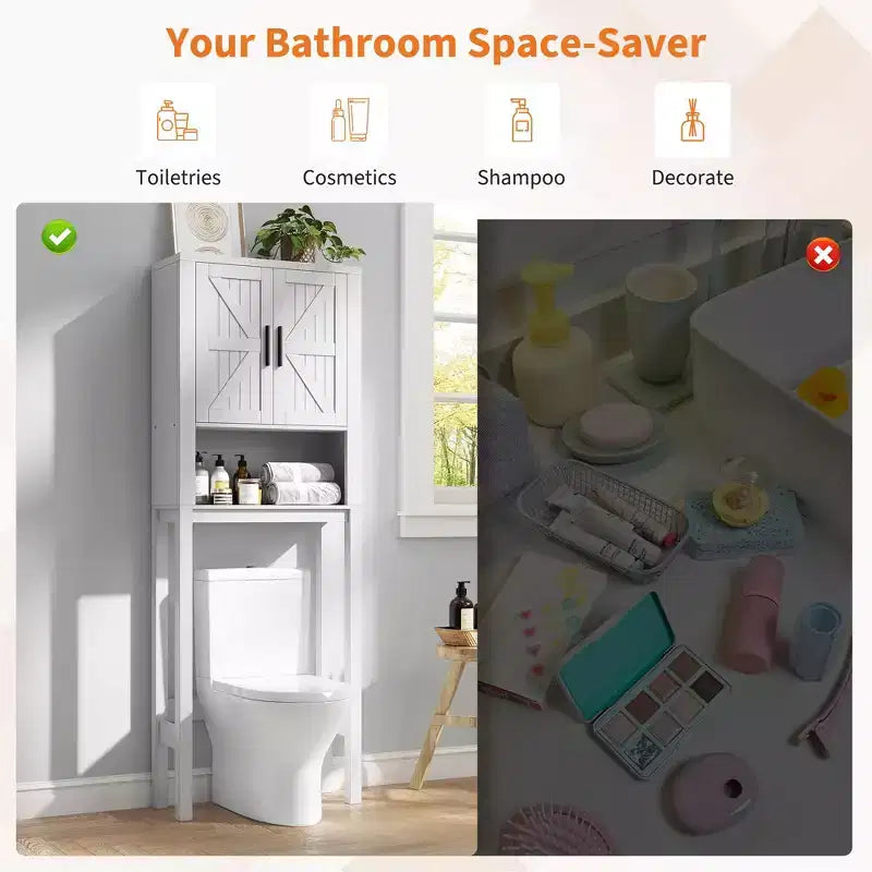 Organisateur de Salle de Bain Moderne Sur Toilette avec Étagères Réglables et Dispositif Anti-Basculement, Étagère de Rangement pour Toilettes Autoportante