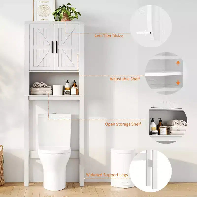 Organisateur de Salle de Bain Moderne Sur Toilette avec Étagères Réglables et Dispositif Anti-Basculement, Étagère de Rangement pour Toilettes Autoportante