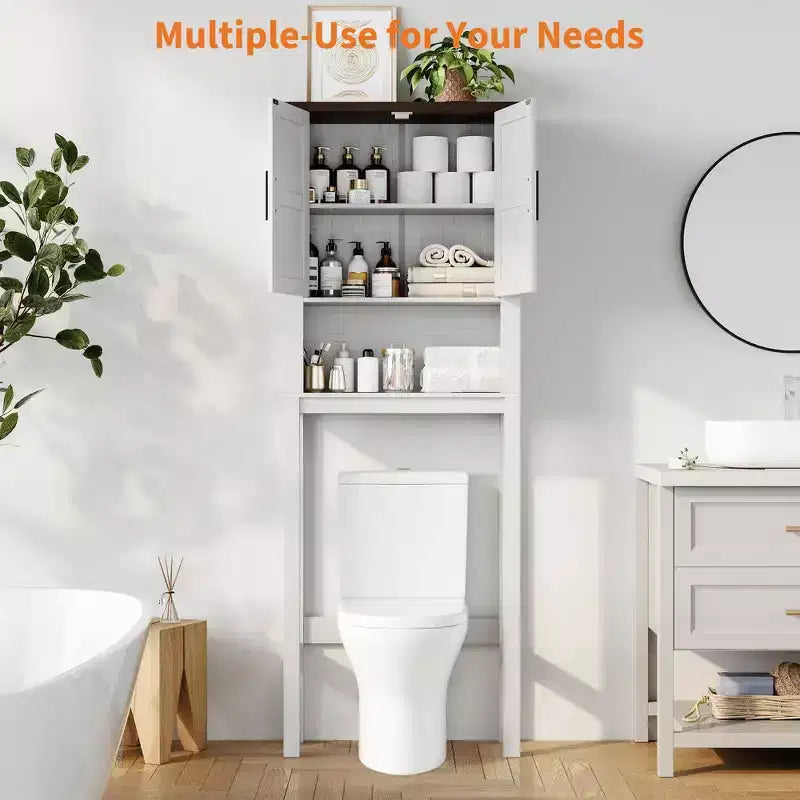 Organisateur de Salle de Bain Moderne Sur Toilette avec Étagères Réglables et Dispositif Anti-Basculement, Étagère de Rangement pour Toilettes Autoportante