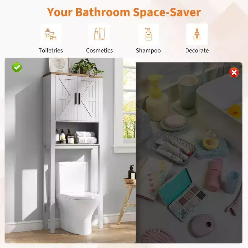 Organisateur de Salle de Bain Moderne Sur Toilette avec Étagères Réglables et Dispositif Anti-Basculement, Étagère de Rangement pour Toilettes Autoportante