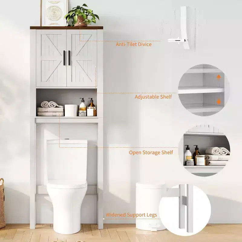 Organisateur de Salle de Bain Moderne Sur Toilette avec Étagères Réglables et Dispositif Anti-Basculement, Étagère de Rangement pour Toilettes Autoportante