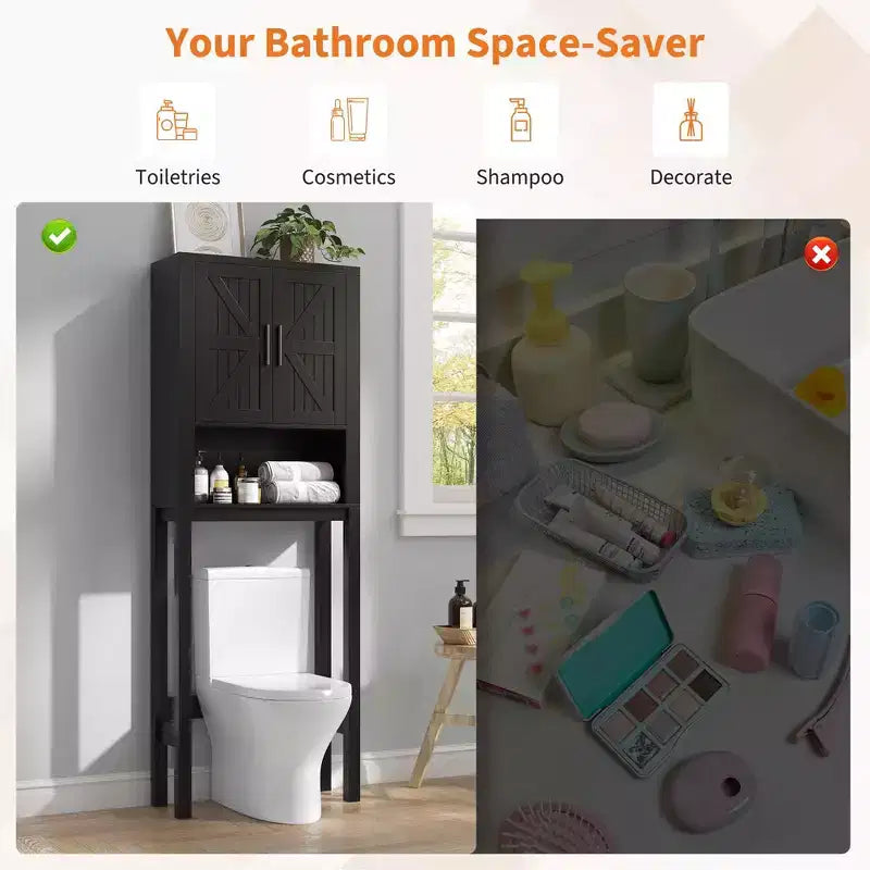 Organisateur de Salle de Bain Moderne Sur Toilette avec Étagères Réglables et Dispositif Anti-Basculement, Étagère de Rangement pour Toilettes Autoportante