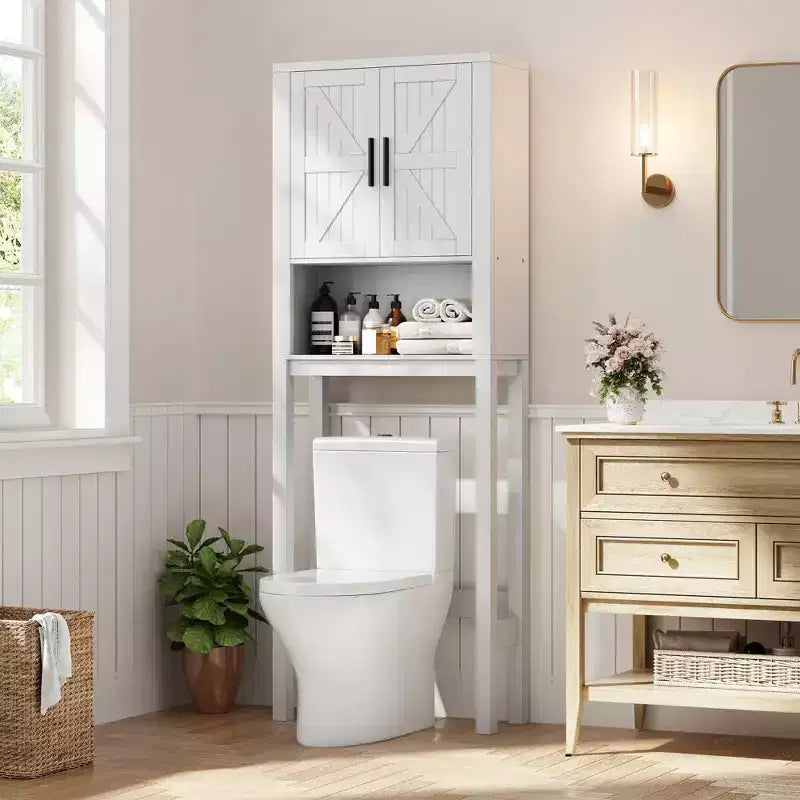 Organisateur de Salle de Bain Moderne Sur Toilette avec Étagères Réglables et Dispositif Anti-Basculement, Étagère de Rangement pour Toilettes Autoportante
