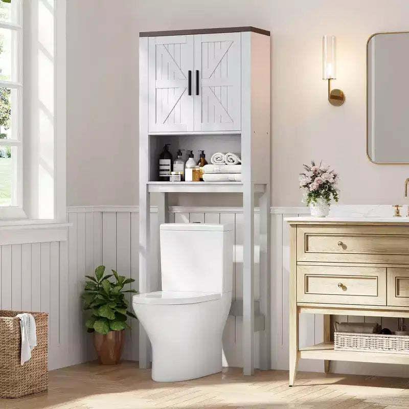 Organisateur de Salle de Bain Moderne Sur Toilette avec Étagères Réglables et Dispositif Anti-Basculement, Étagère de Rangement pour Toilettes Autoportante