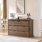 JVNOXK Commode Moderne à Sept Tiroirs en Bois de 132 cm, Adaptée à la Chambre, avec Design à Contours Courbés, Meuble de Rangement pour Salon, Noyer