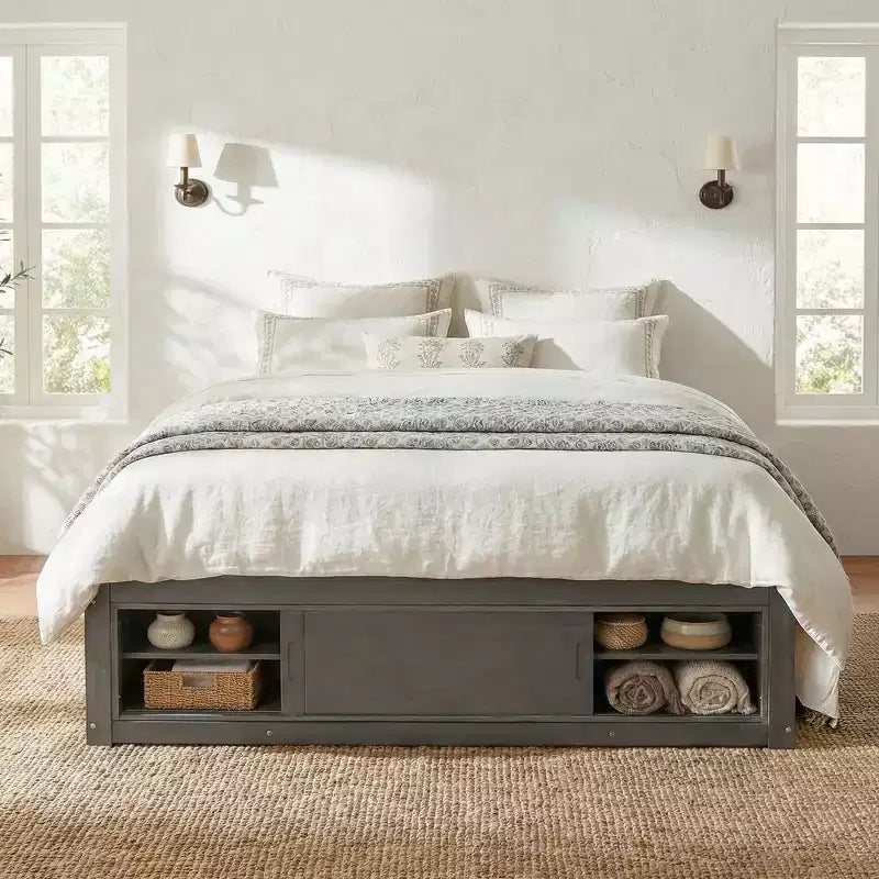 Cadre de lit plateforme Whisen Queen avec 4 tiroirs de rangement et rangement dans le pied de lit